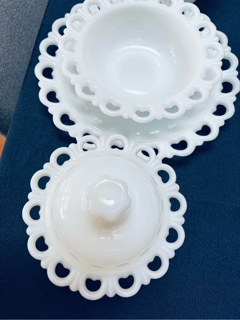 Fire King White Lace-Edge Milk Glass Bowl and Platter Set